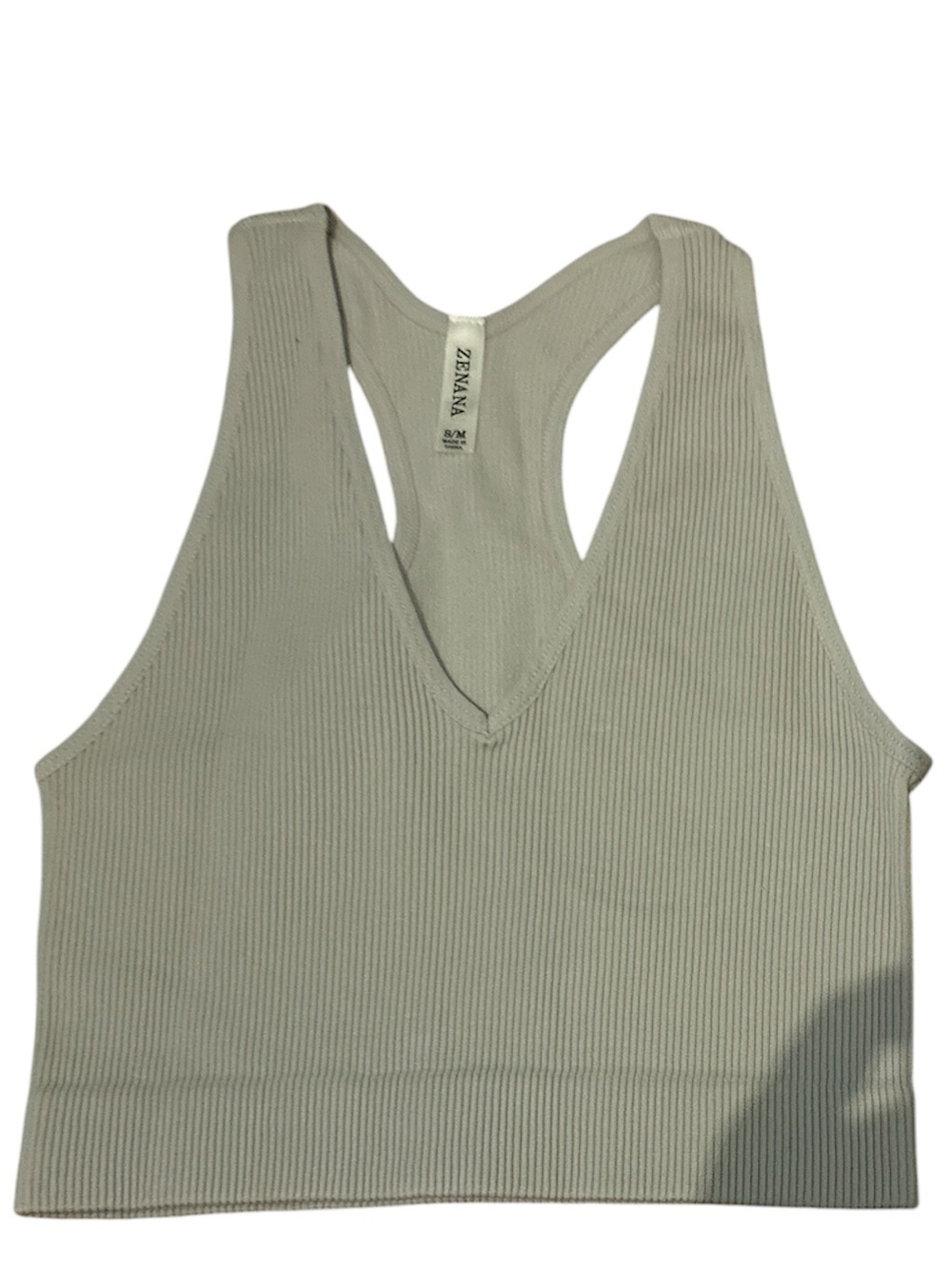 ZENANA Ribbed Racerback Crop Tank in Light Gray